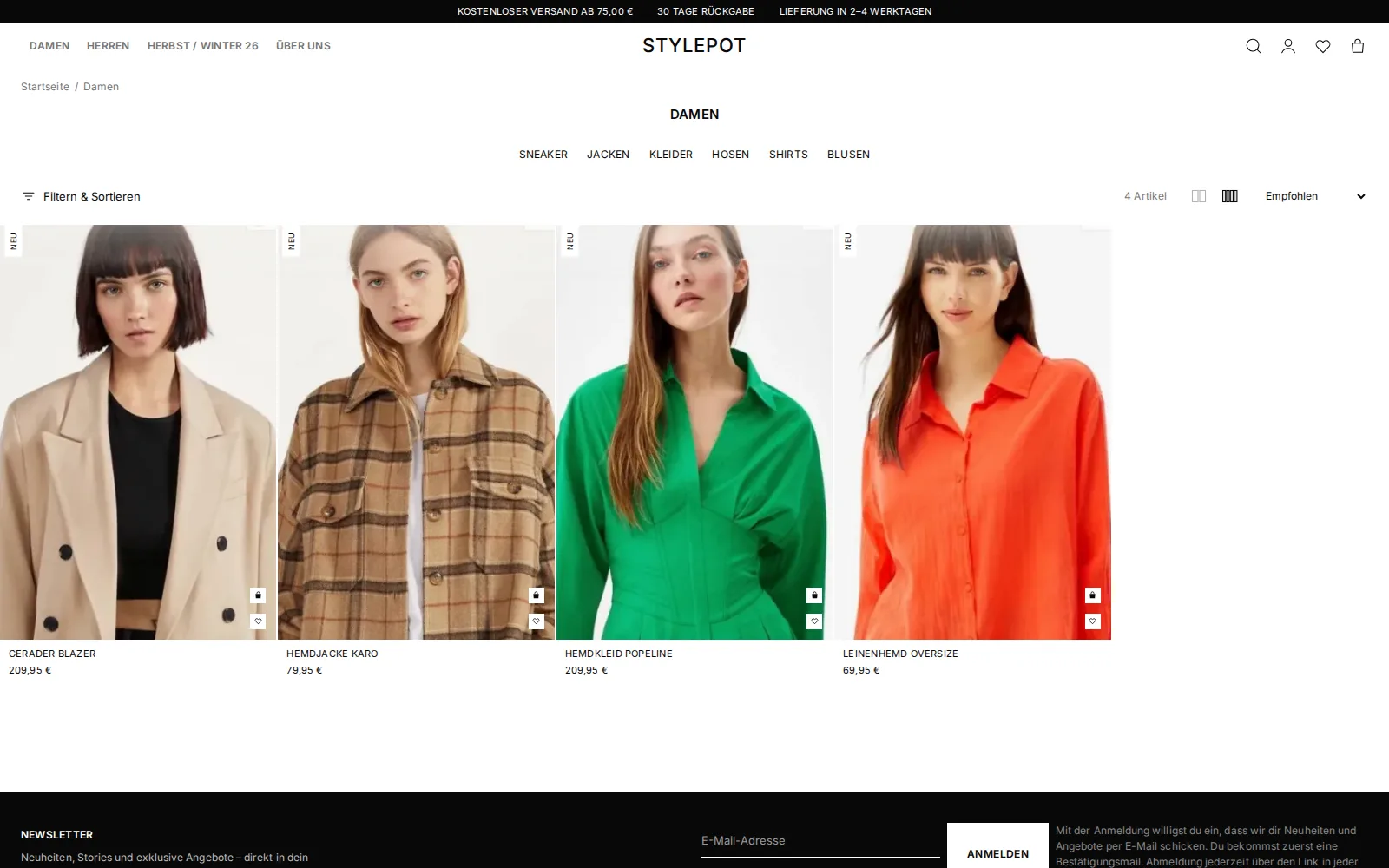 Kategorieseite des Demo-Shops